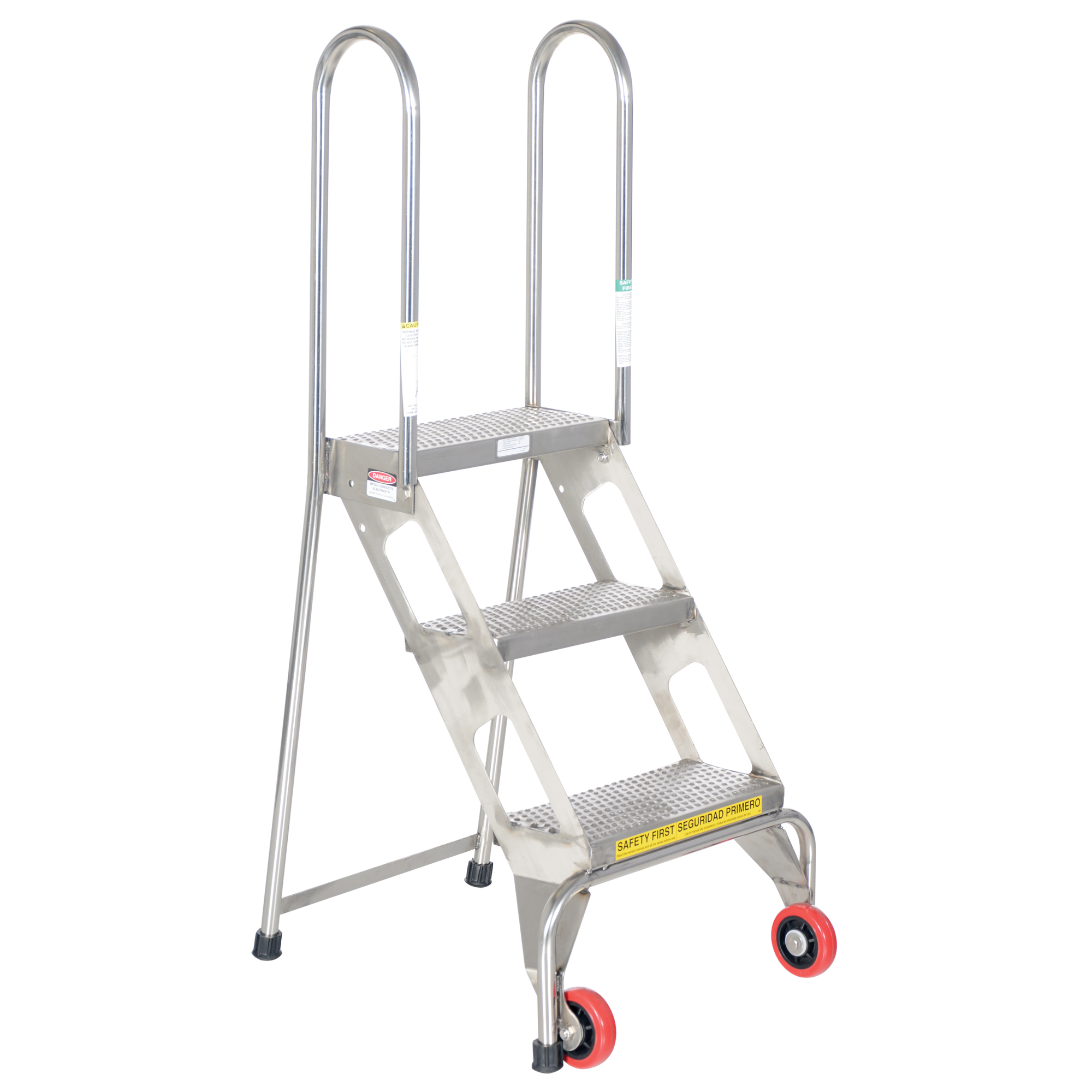 Vestil Folding Ladder - 3 Steps, 58in. Height, Stainless Steel, 350-Lb. Capacity, Model# FLAD-3-SS